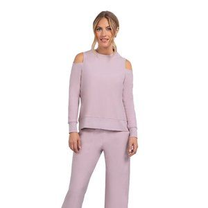 SYMPLI - Bamboo Fleece Cut Out Shoulder Top- LILAC